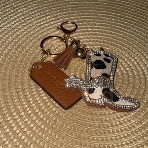 Leopard Print Boot Purse Charm with silver accents